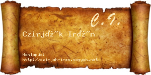 Czirják Irén névjegykártya